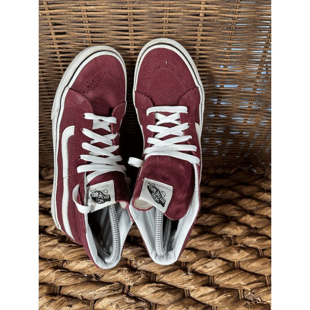 VANS Sk8-Hi Women's Burgundy White Suede Skateboarding Sneakers Shoes Size 8 - Picture 7 of 8